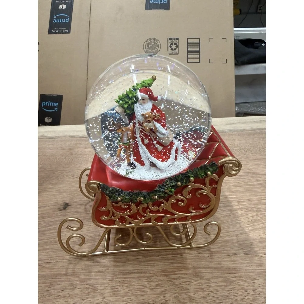 Christmas Snowglobe Santa Claus Sleigh With Led Light